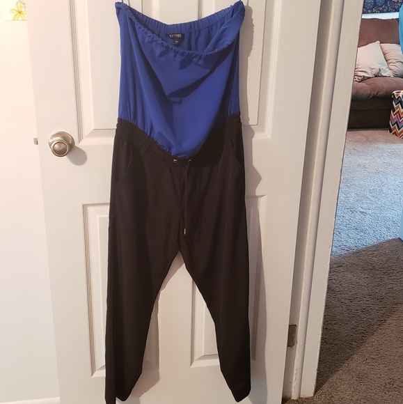 Express Other - Express Blue and Black Strapless Jumpsuit(M)